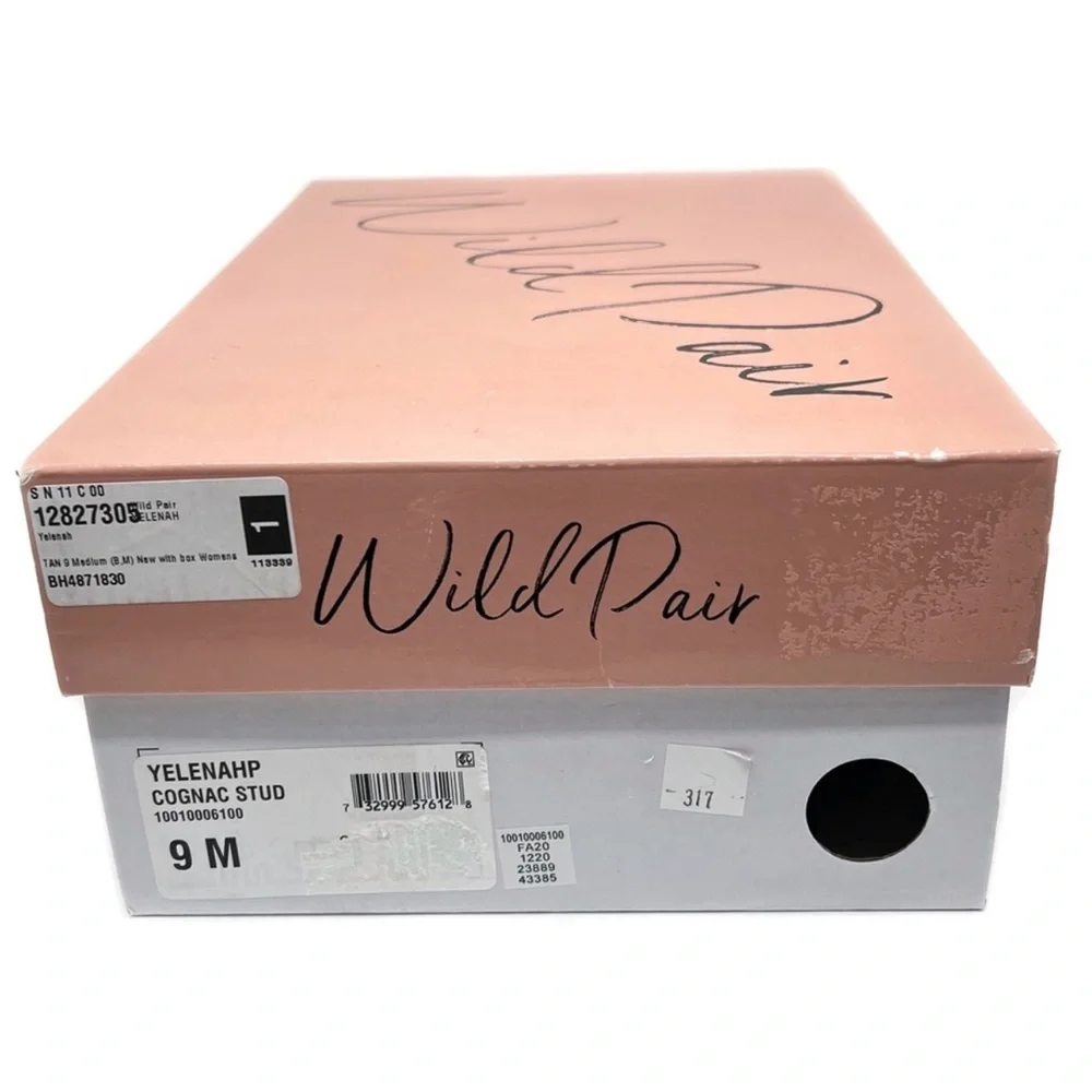 Wild Pair Espadrilles Yelenah Studded Strap Wedge Sandals Cognac Size 9